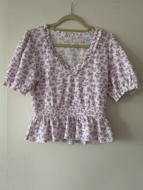 Mi Ami Lilac Floral Ruffle Peplum Top